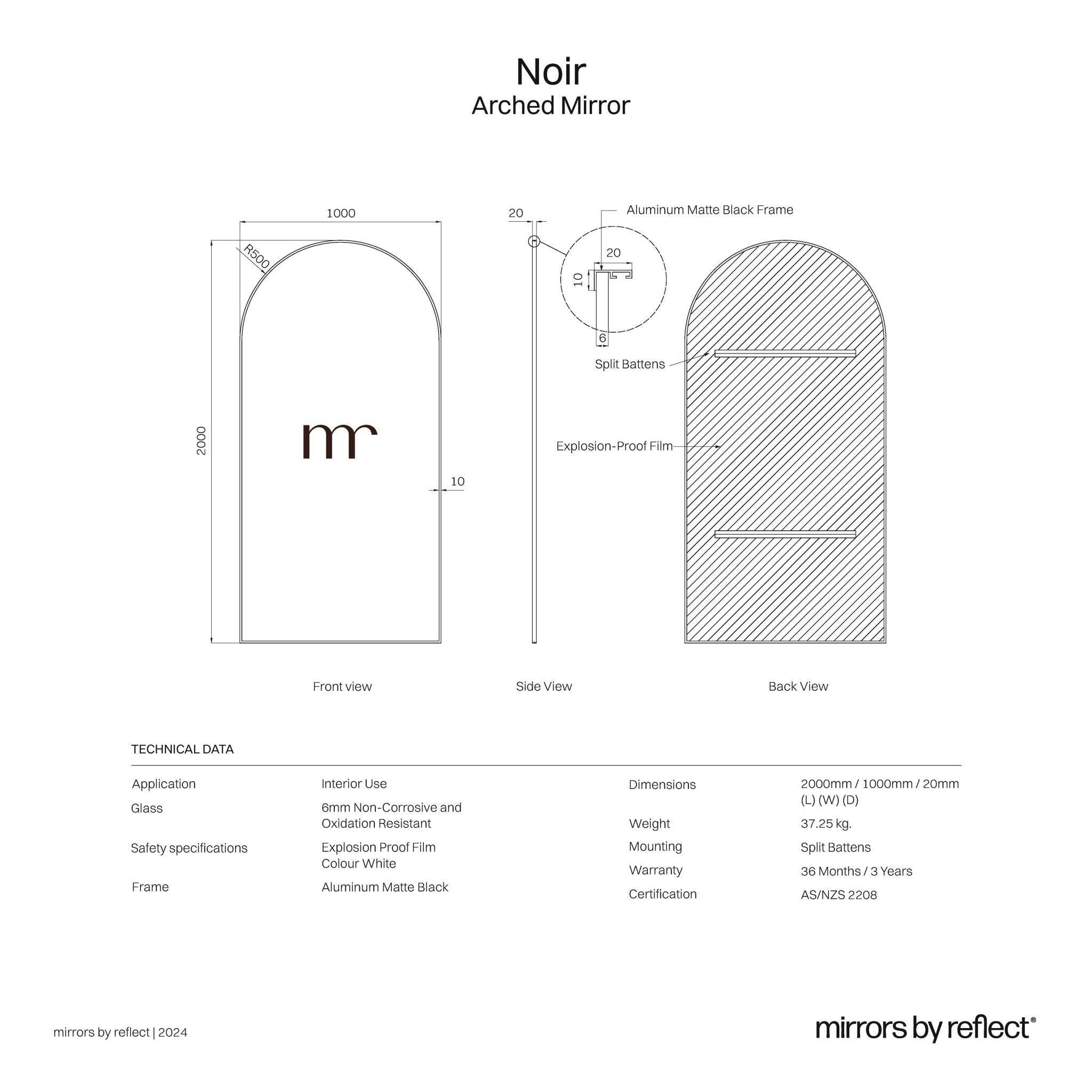 Noir | Black Arched Mirror - Mirrors by Reflect