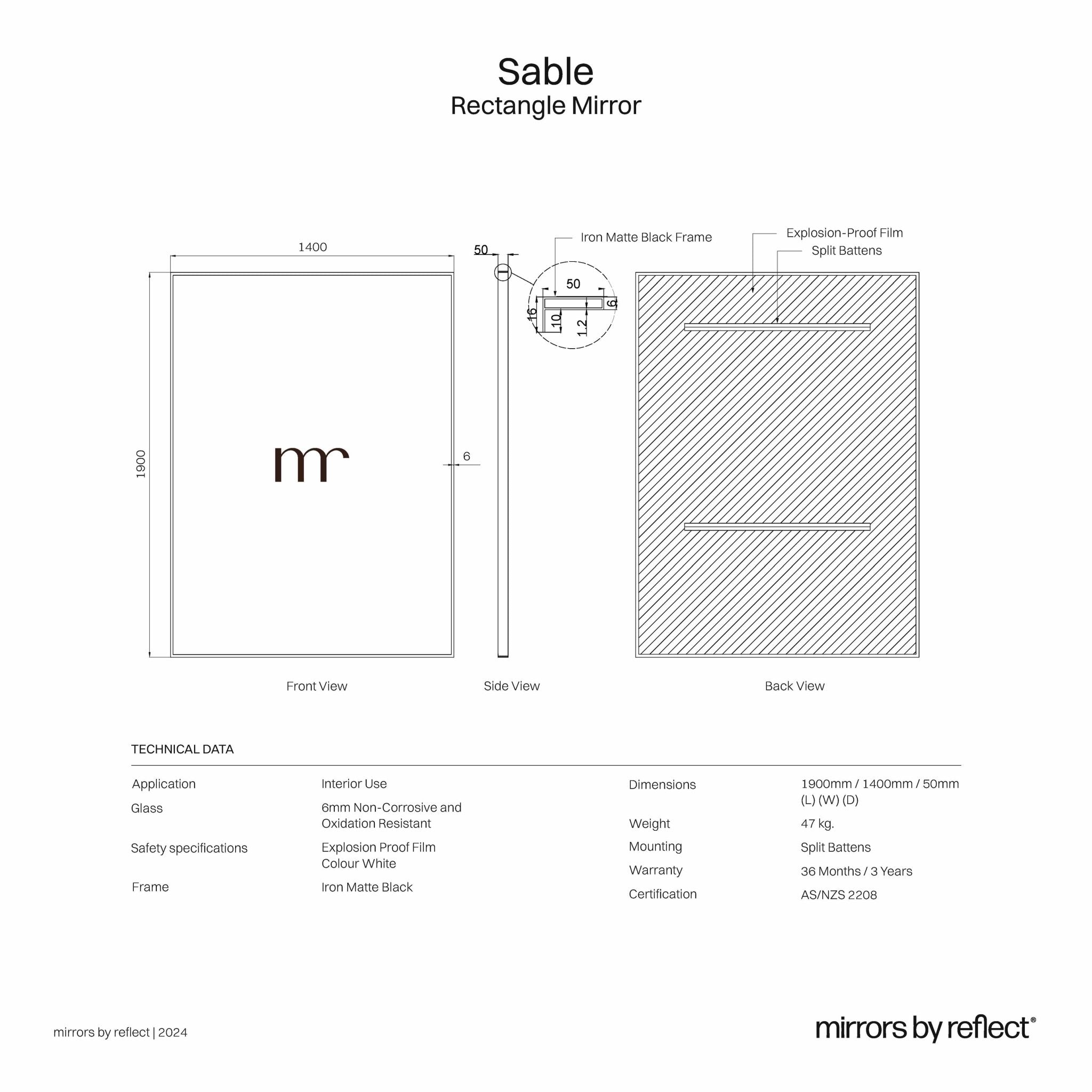 Sable | Rectangular Mirror - Mirrors by Reflect
