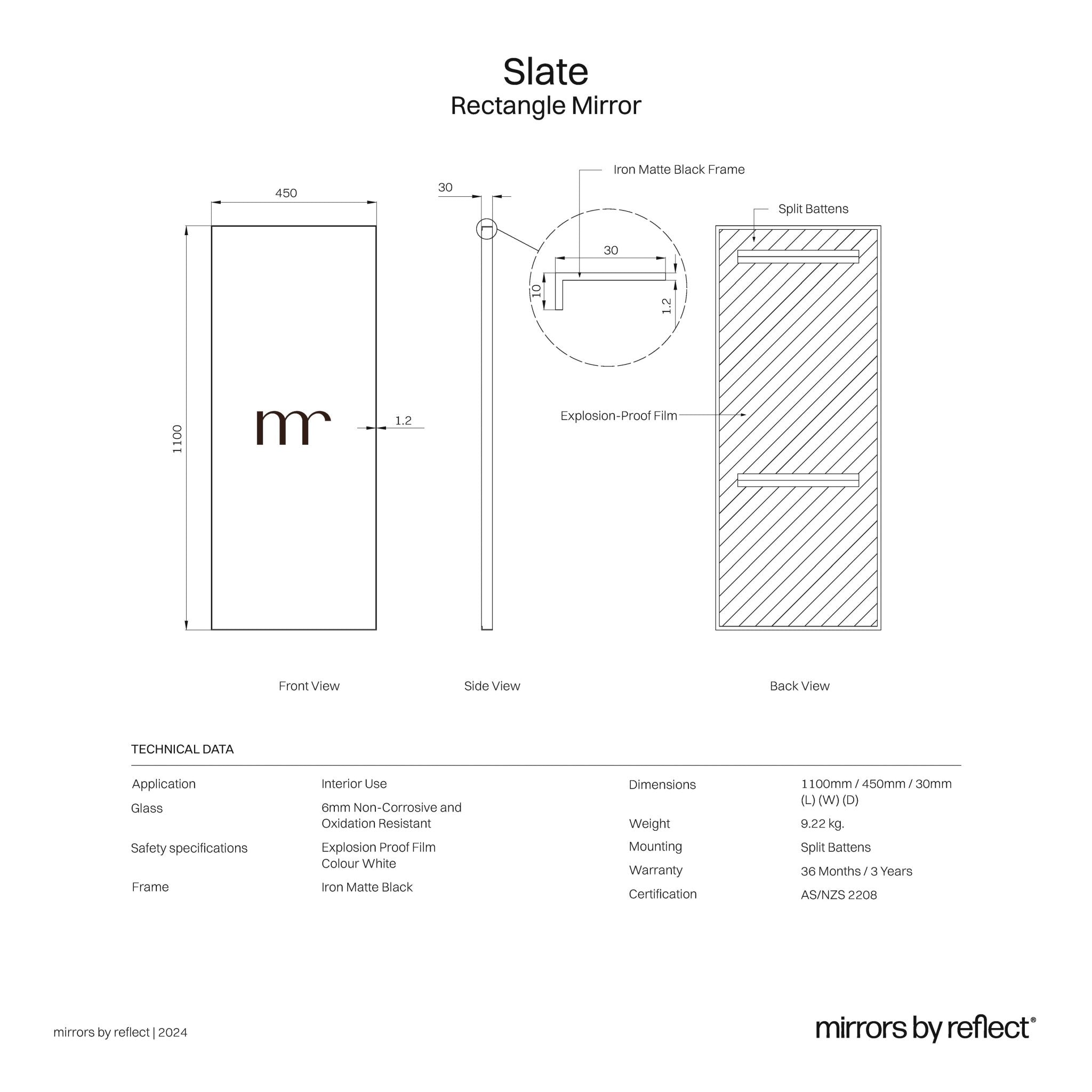 Slate | Rectangular Mirror - Mirrors by Reflect